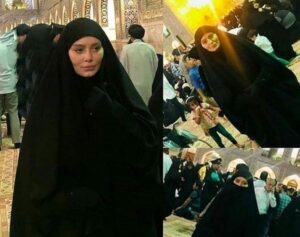 سحر قریشی با چادر مشکی در حرم امام رضا(ع)